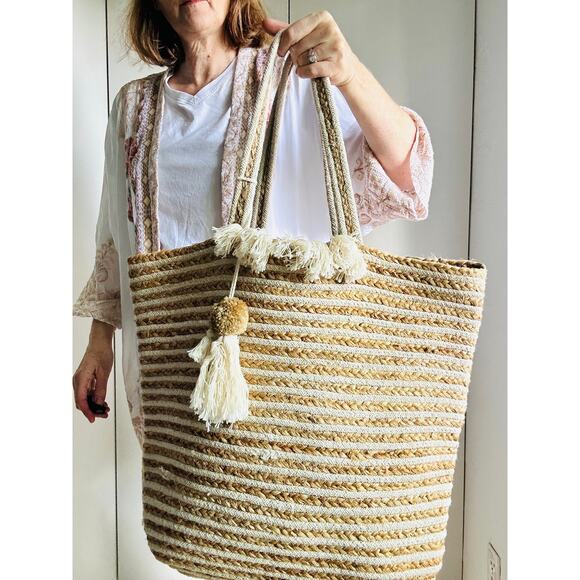 Nalini Extra large Jute Tote/Market/Beach Bag Tassels Boho - Picture 5 of 10